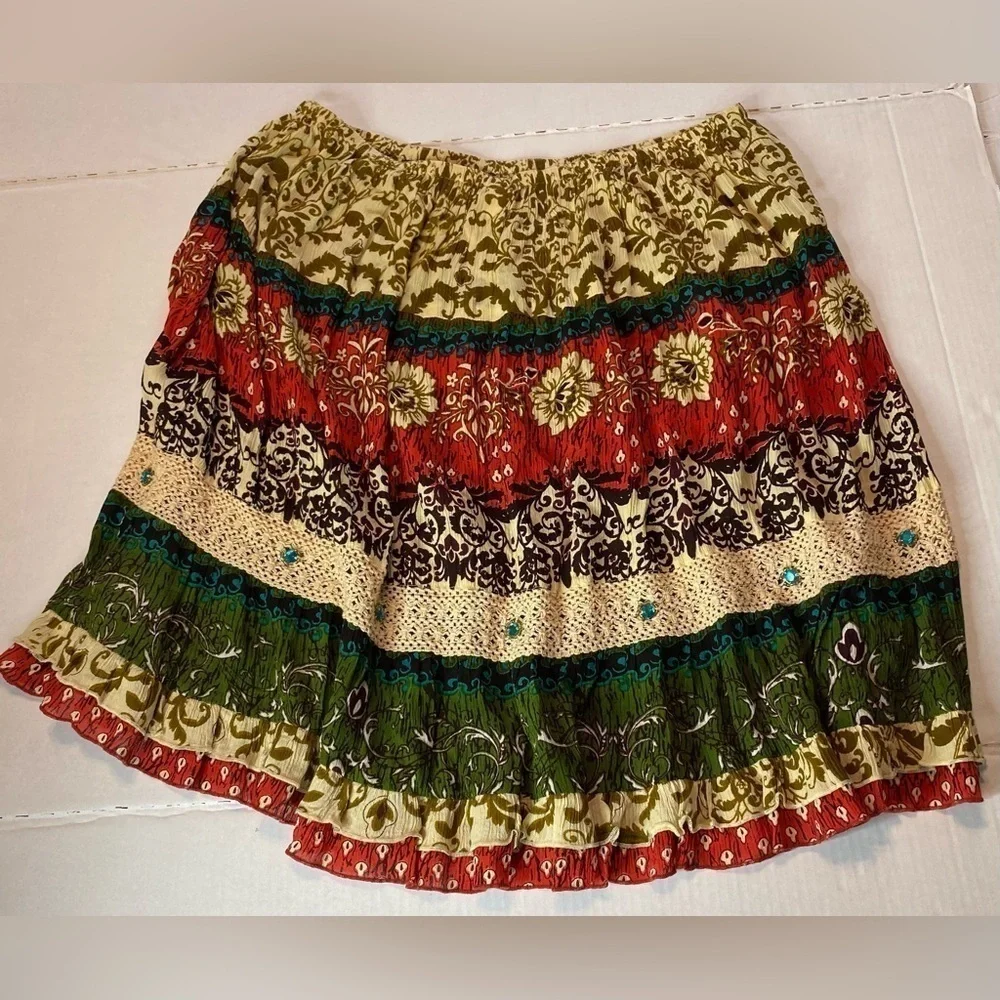 Bila Bohemian Rhinestones Embellished Broom Flared Mini Skirt Womens Size XL - Picture 1 of 7